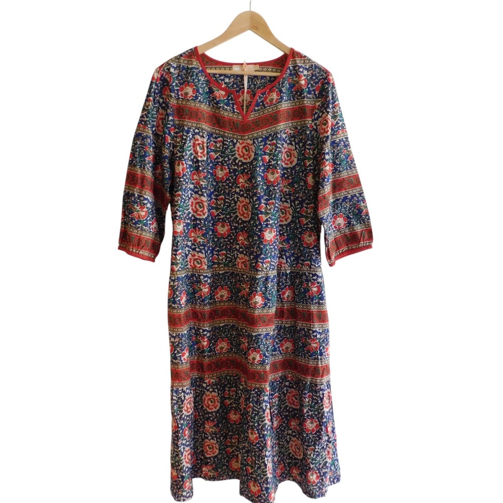 NEW La Cera Long Dress Floral Tiered Skirt 3/4 Sleeves Size Seam Pockets Sz XL
